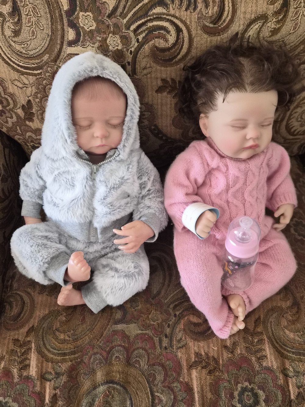 Source Unknown Gray Plush Hooded Doll & Pink Knit Doll Set